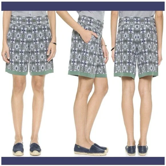 Tory Burch Merin Print Silk Shorts in Bedford Gray Womens Size 4 - Picture 2 of 13